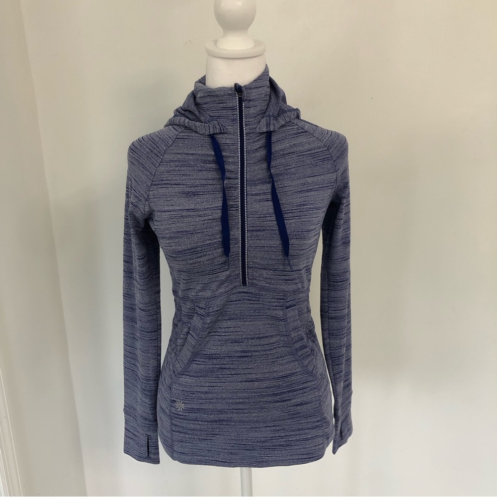 ATHLETA Heathered Purple 1/2 Zip Long Sleeve Hoodied Sweatshirt XS Thumbholes